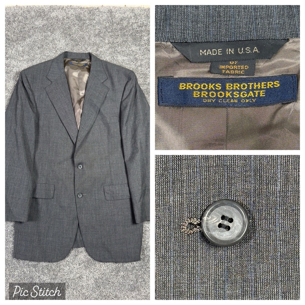 Vtg‎ Brooks Brothers Brooksgate Wool Blazer Men's 40 Dark Gray Sport Coat Jacket